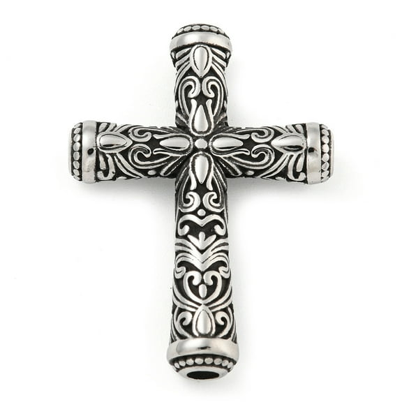 304 Stainless Steel Pendants Cross Charm Antique Silver 45x33x8mm Hole: 4.5mm