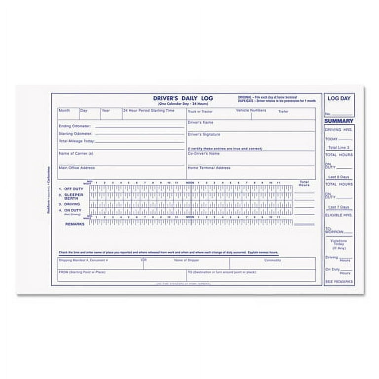 Driver's Daily Log Book, Two-Part Carbonless, 8.75 x 5.38, 31 Forms Total Driver's Daily Log Book, Two-Part Carbonless, 8.75 x 5.38, 31 Forms Total