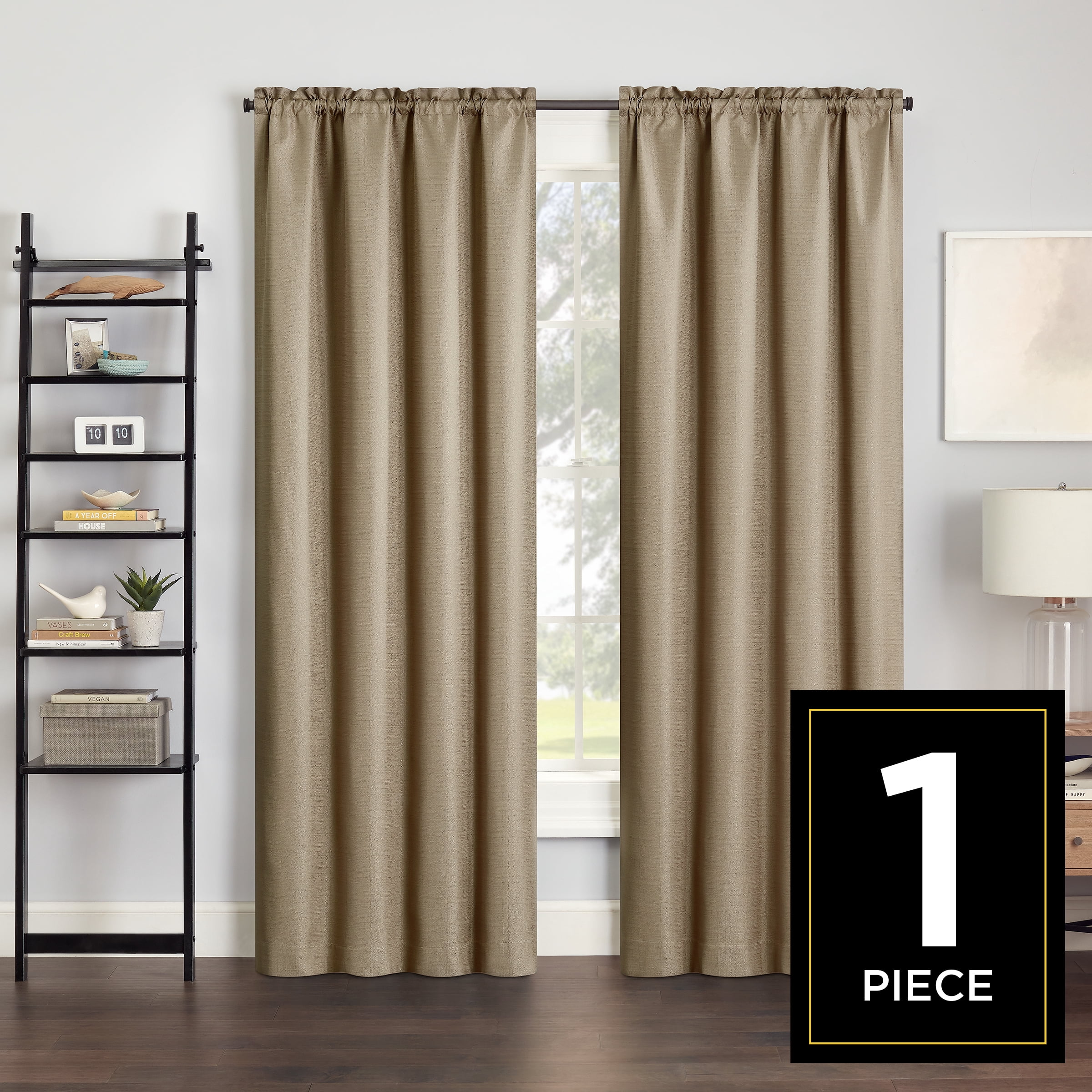 Eclipse Samara Solid Blackout Curtains, Single Curtain Panel, 63 Inch Long Blackout Curtains, 42" W x 63" L, Latte