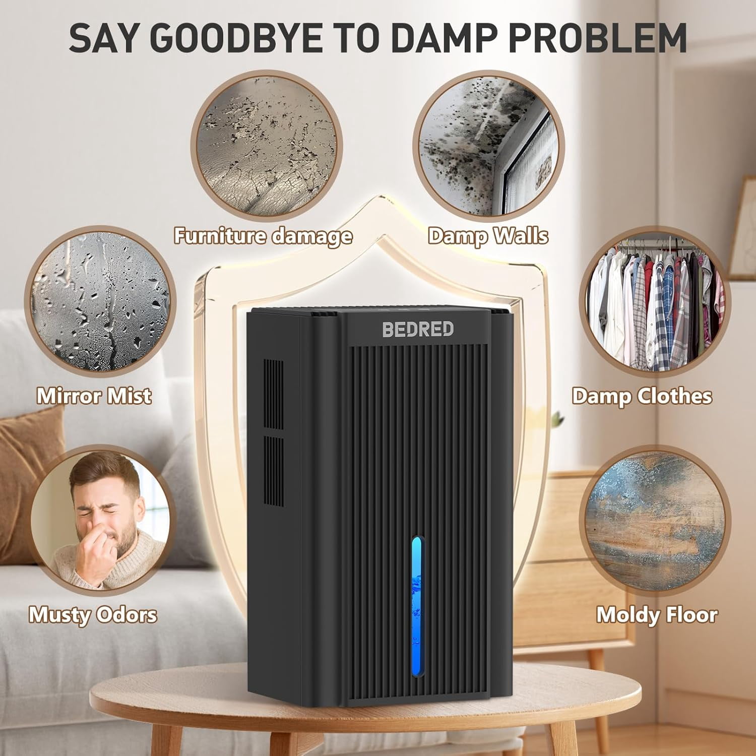 95OZ Dehumidifier for Home 1000 Sq.Ft Quiet Auto Shut Off 7 Color Light