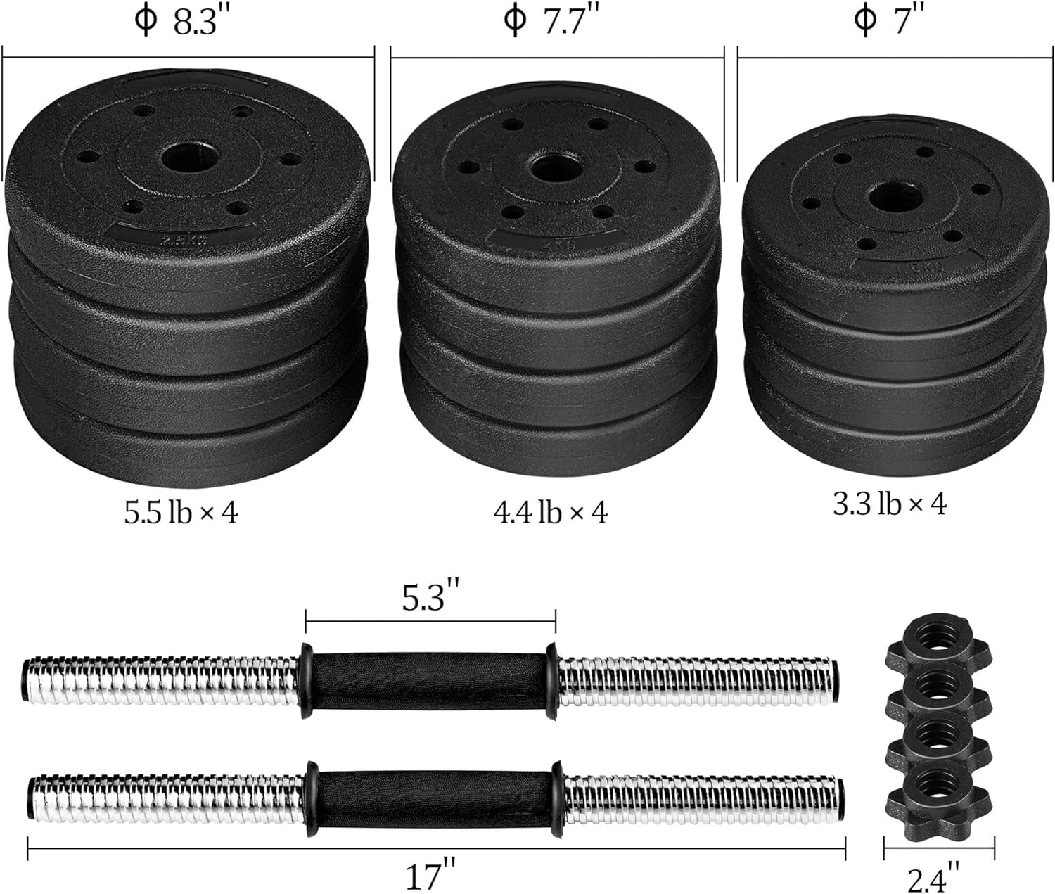 Yaheetech Adjustable Dumbbells Weight Set Dumbbell Weights Exercise & Fitness Equipment w/ 4 Spinlock Collars for Women & Men Home Gym Strength Training  55 pounds