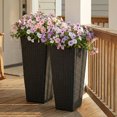thumbnail image 2 of Sunnydaze Modern Decorative Standing Square Polyrattan Planter Containers - 24" Tall - Black - 2-Pack, 2 of 10