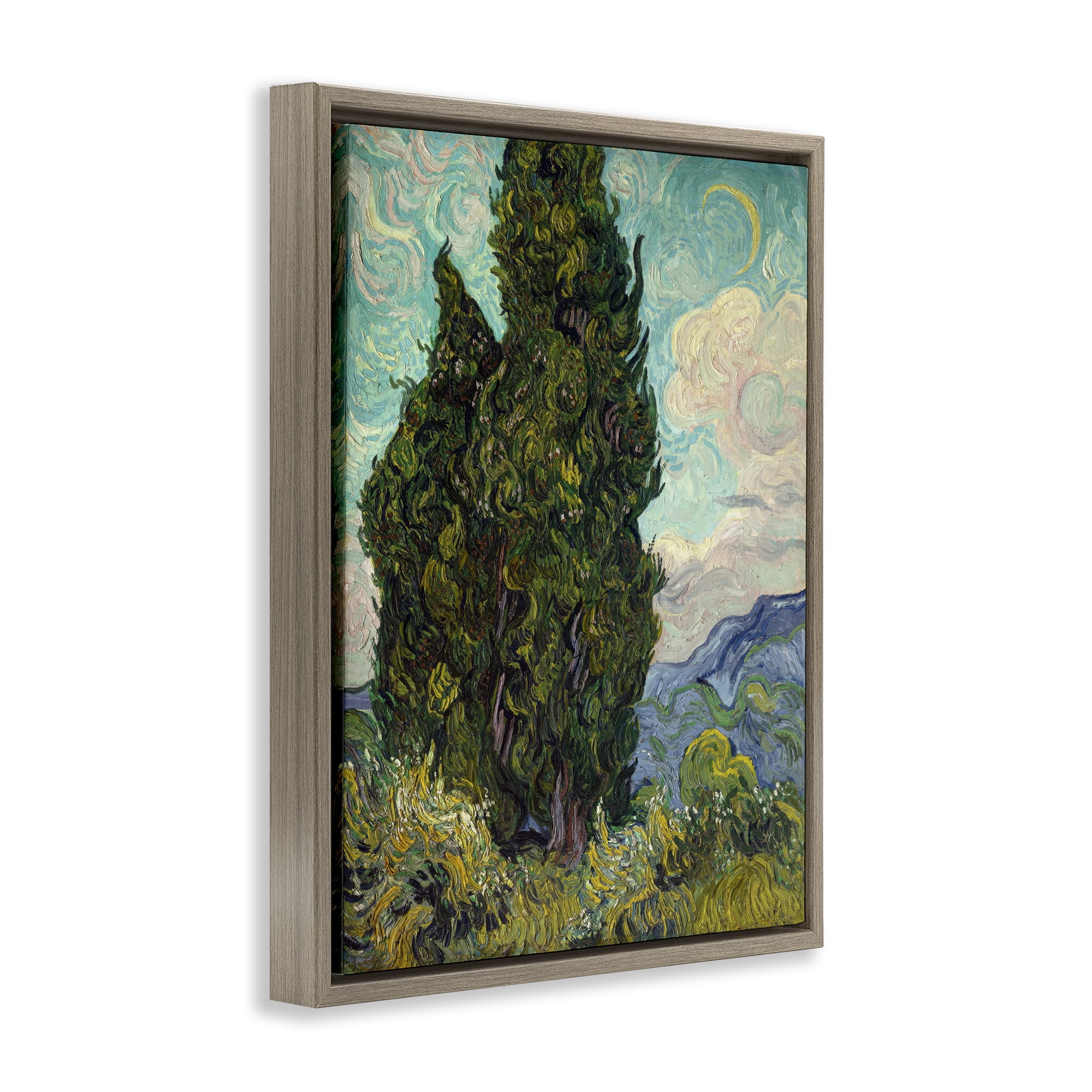 Stupell Industries Van Gogh Cypress Landscape Landscape & Nature Painting Brown Floater Framed Canvas Art Print Wall Art, 17 x 21