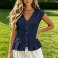 thumbnail image 2 of GERsome Women's Tank Tops V-Neck Pleated Button Down Sleeveless Loose Fit T-Shirts for Summer Casual Navy Size S, 2 of 8