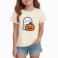 thumbnail image 2 of KPOPLK Halloween Shirt for Toddler Girl Pumpkin Ghost Print Crewneck Short Sleeve Tshirt for Kid Halloween Clothes Top for 1-14Years,Size 2-3 Years, 2 of 6
