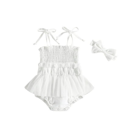 

Jxzom Newborn Baby Girl 2Pcs Summer Outfits Sleeveless Solid Color Strap Romper Dress with Headband Set