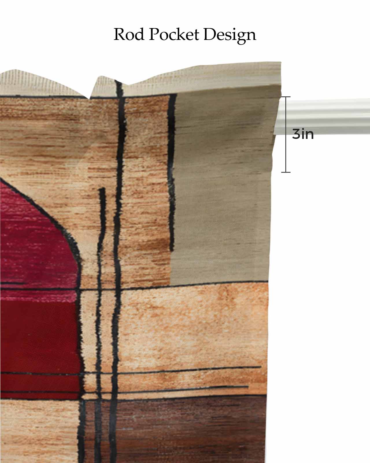 Red Beige Geometric Kitchen Valances for Windows Farmhouse Linen Window Valance Curtain for Living Room Window Treatment Modern Abstract Art Valance Rod Pocket Topper Drape, 60 x 18 Inch