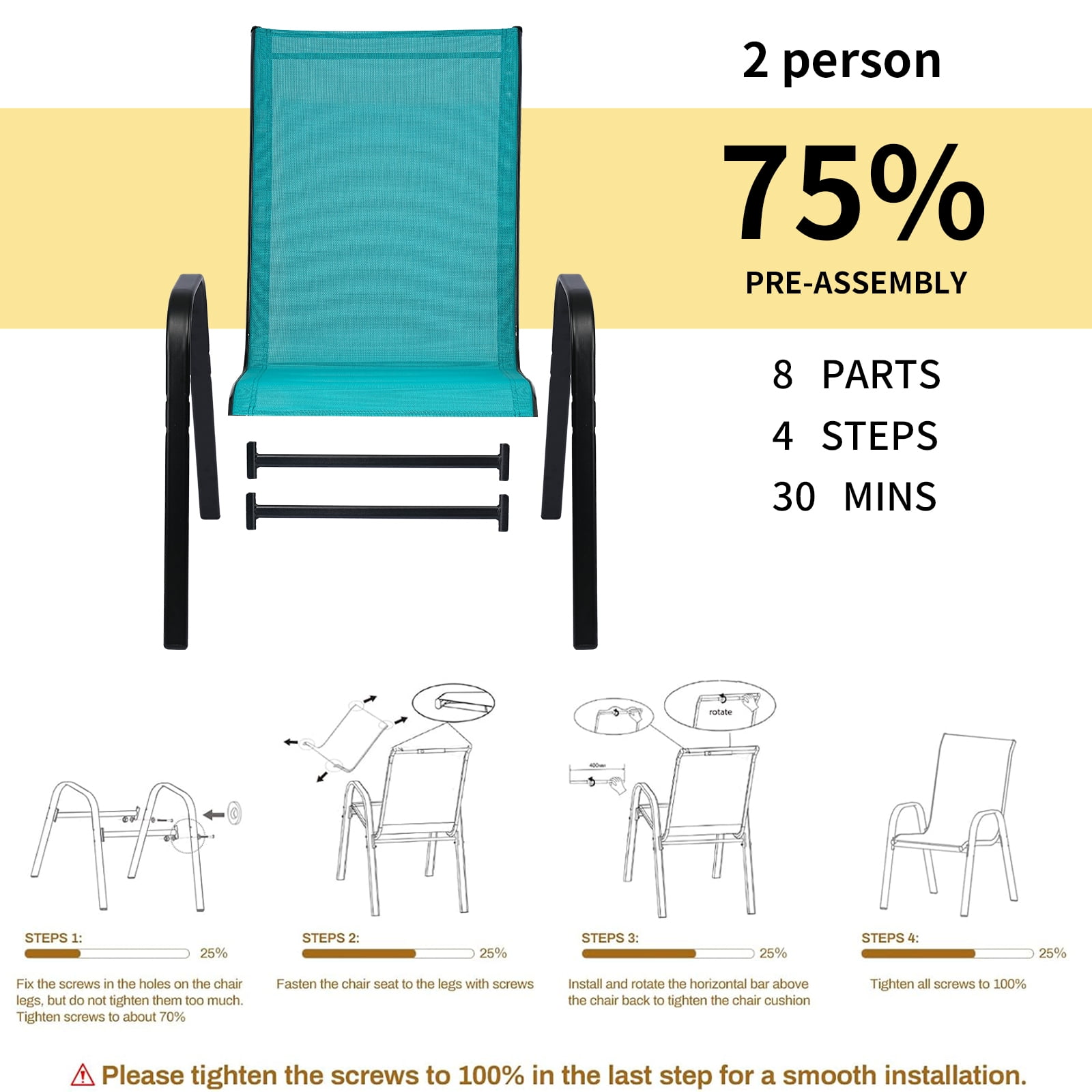 Stackable Outdoor Patio Dining Chairs with Backrest/Armrests for Lawn Garden Balcony Deck Camping-Set of 4 (Turquoise)