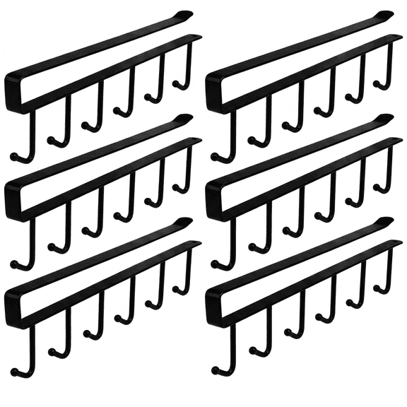 6 Pack Under Cabinet Hook Rack, No Punch Multi-Purpose Hanging Storage Hooks for Kitchen Closet Organizer