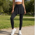 thumbnail image 2 of Women's Skirted Yoga Pants, High Waist Pleated Overlay Workout Leggings, 2 in 1 Sport Bottoms for Gym Tennis, 2 of 6