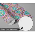 thumbnail image 6 of S4sassy Removable Vintage Style Waterproof Wall Wrap, Arabesque Pattern Tile Wallcover, Purple Contact Paper for Backsplash, Kitchen, Self Adhesive Wallpaper Roll, DIY Decor- Purple-25"x60" inch, 6 of 8