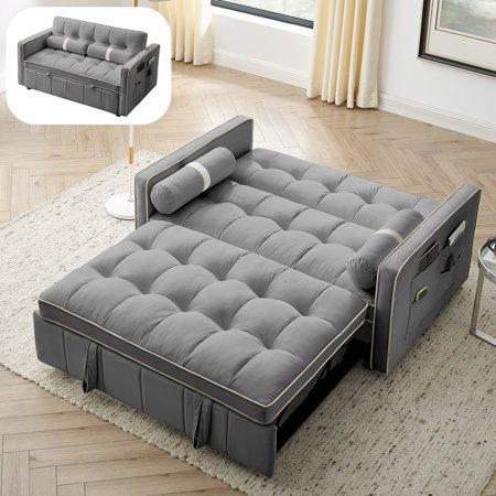 Infirleo Convertible Sleep Sofa Bed, 3 in 1 Sleeper Loveseats Sofa Couch Bed with Side Pockets and Lumbar Pillows for Apartment Office Living Room, Gray