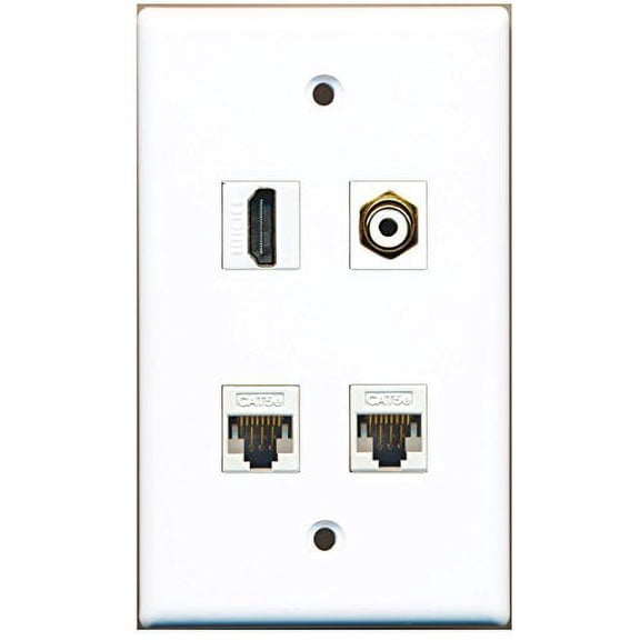 RiteAV - 1 Port HDMI 1 Port RCA White 2 Port Cat5e Ethernet White Wall Plate