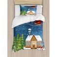 thumbnail image 3 of Christmas Duvet Cover Set Queen Size, Classical Xmas Scenery Santa Delivering Presents with Rudolf the Red Nosed Reindeer, Decorative 3 Piece Bedding Set with 2 Pillow Shams, Multi, by Ambesonne, 3 of 3