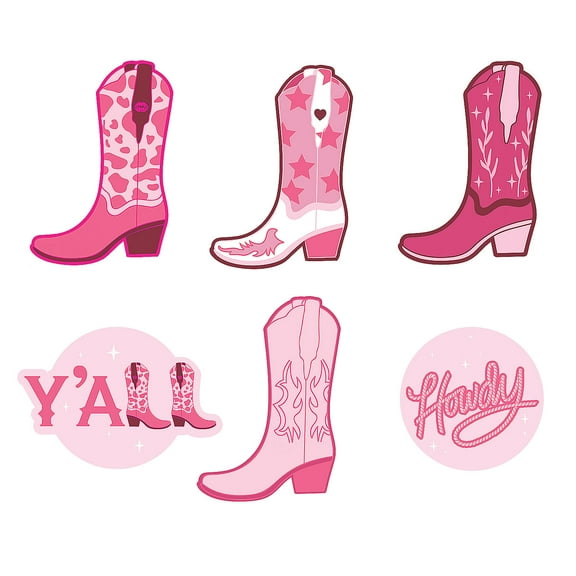 Fun Express 16" - 22 3/4" Pink Cowgirl Boot Cutout Cardstock Wall Decorations - 6 Pc.