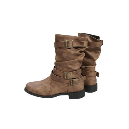 

Avamo Womens Fashion Casual Shoe Low Heel Winter Shoes Work Pull On Bike Boot Bright Brown 8