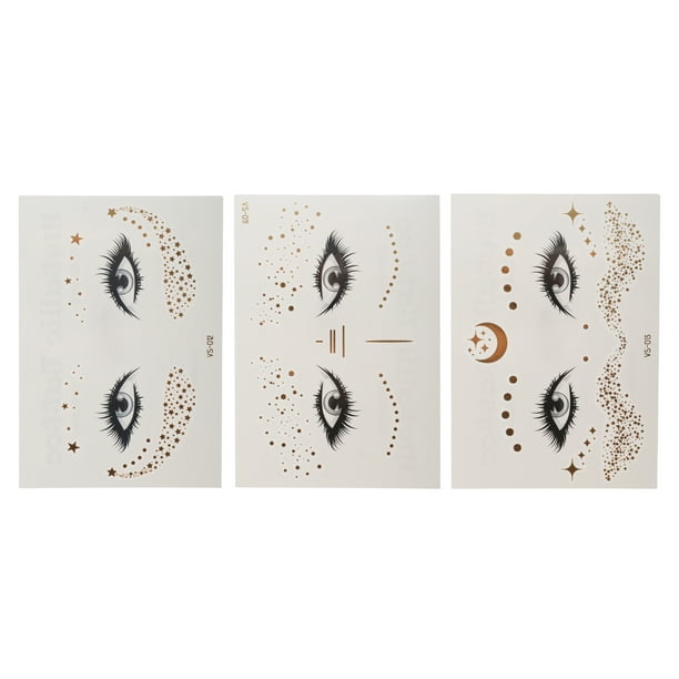 Tatuajes temporales de cara falsos a prueba de agua de 3 piezas de Unique Bargains para adultos en tonos dorados, estilos mixtos