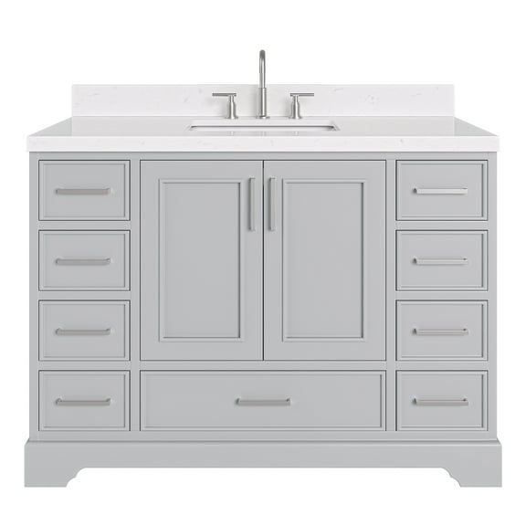 Ariel Stafford 48 Inch Single Rectangle Sink Bathroom Vanity With Carrara White Quartz Countertop 1.5 Edge In Grey