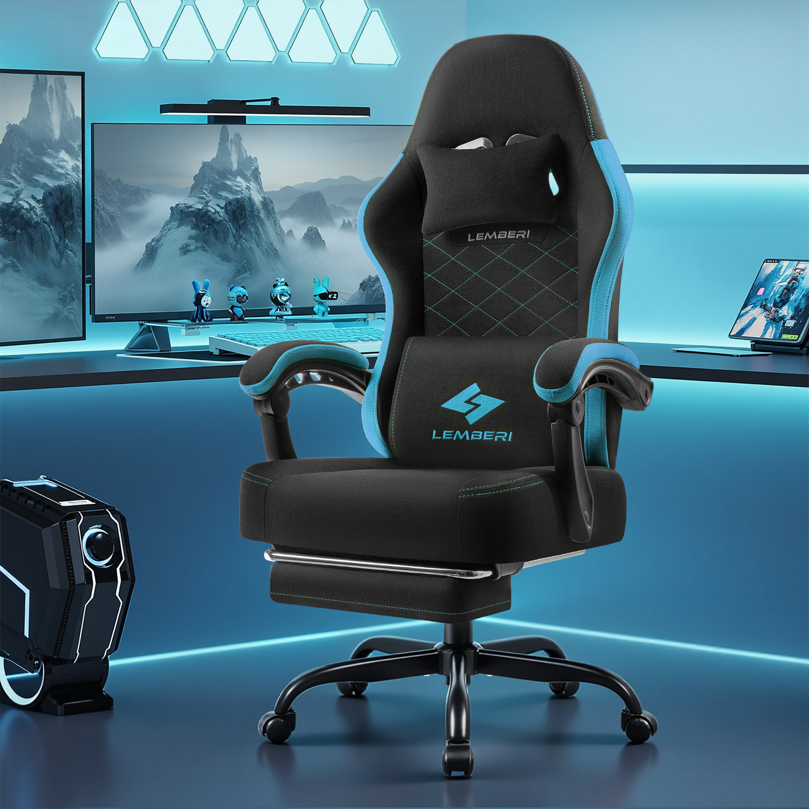 BOSSIN Gaming Chair, Fabric Big and Tall Video Game Chairs for Adults with Footrest,Racing Style Ergonomic Computer Gamer Chair with Headrest and Lumbar Support(Red)