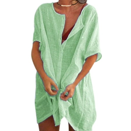 

Oversize Plus Size Women Short Sleeve Linen Baggy Blouse T-Shirt Dress Ladies Summer Kaftan Tunic Top Dress Ladies Beach Boho Party Evening V Neck Baggy Midi Long Dress