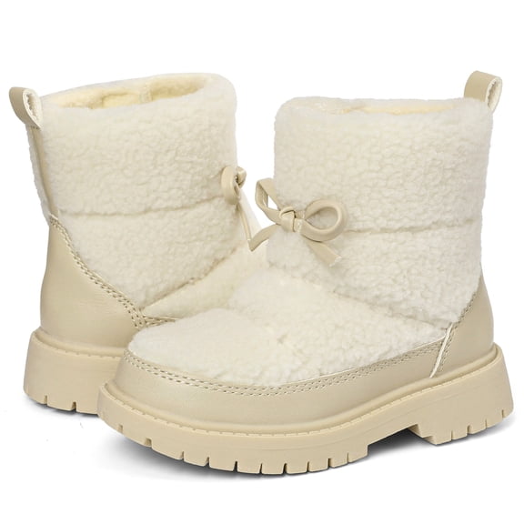 BIGWOW Girls Winter Boots Warm Fuzzy Snow Boots Faux Fur Lined Boots for Kids Non-Slip Sole Beige 8 Toddler