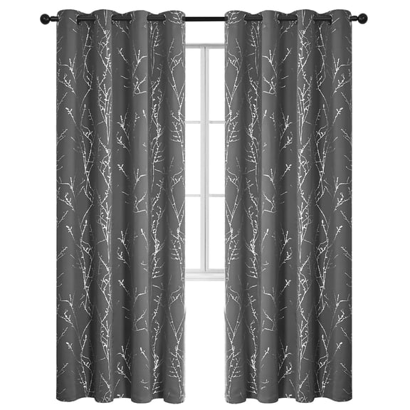ZOPZO Blackout Curtains, Thermal Insulated, Light Gray, 52W x 84L Inch, Room Darkening Drapes Tree Branches Pattern for Bedroom Modern Home