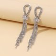 thumbnail image 3 of harmtty 1 Pair Dangle Earrings Temperament Ornamental Shiny Exaggerated Personality Dress Up Accessory Rhinestone Long Tassel Earrings Fashion Jewelry,Silver, 3 of 7
