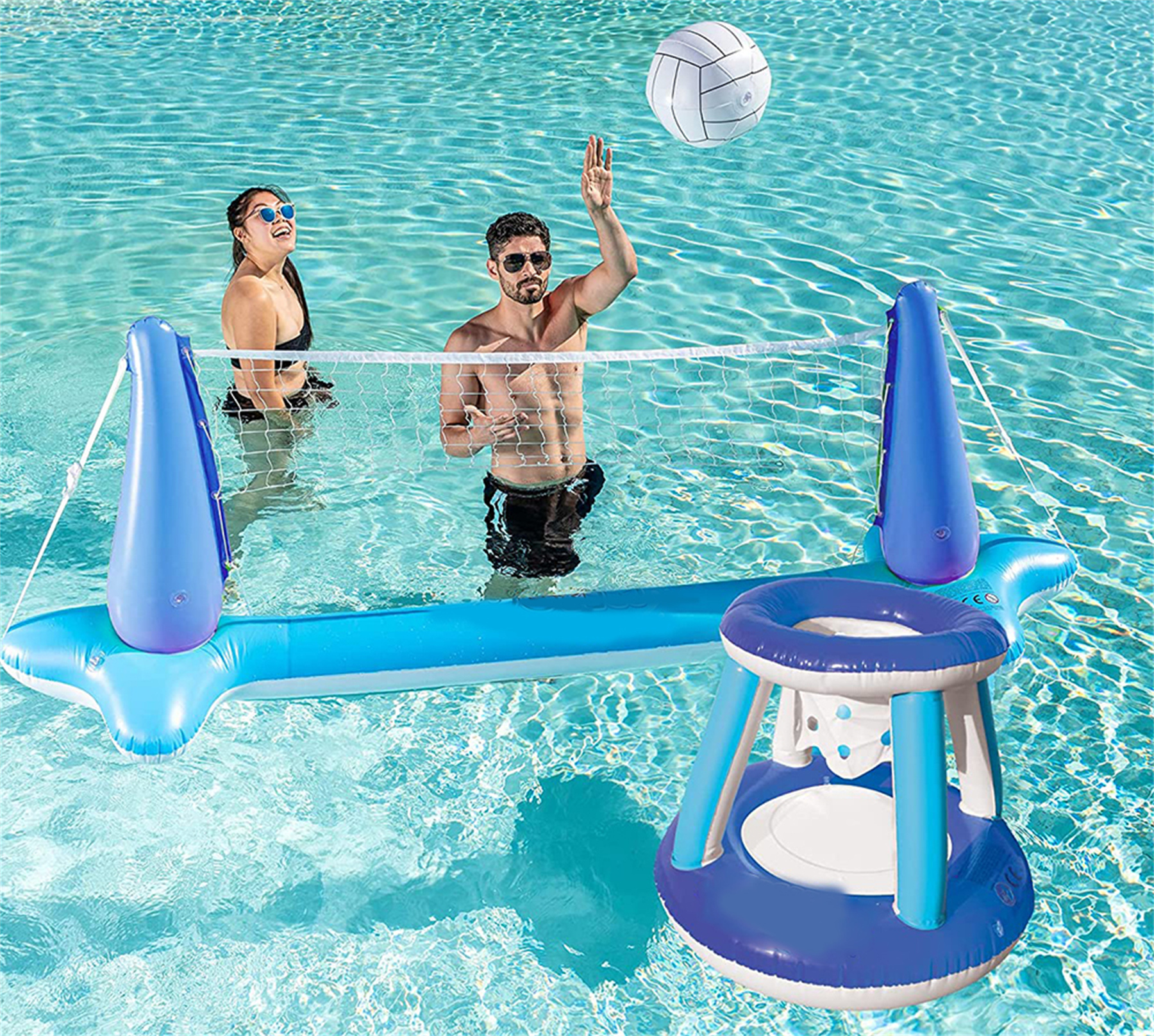 Inflatable Volleyball Net & Basketball Hoops Pool Float Set