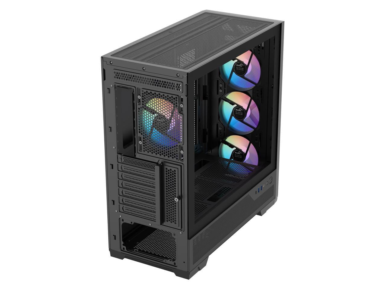 SAMA S41 Mid-Tower PC Case, 4 x 120mm ARGB Fans, Pre-Installed ARGB HUB, 4mm Tempered Glass, USB3.1 Type-C & USB 3.0 Ports, 7 Slots, Supports ATX / M-ATX / ITX, 360mm Water Cooling, Black