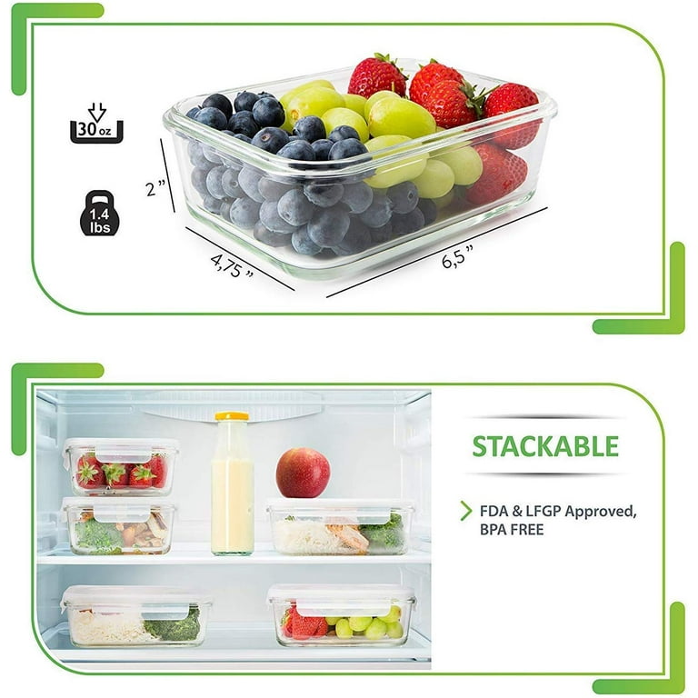 [5-Pack] Glass Meal Prep Containers - Food Prep Containers with Lids Meal