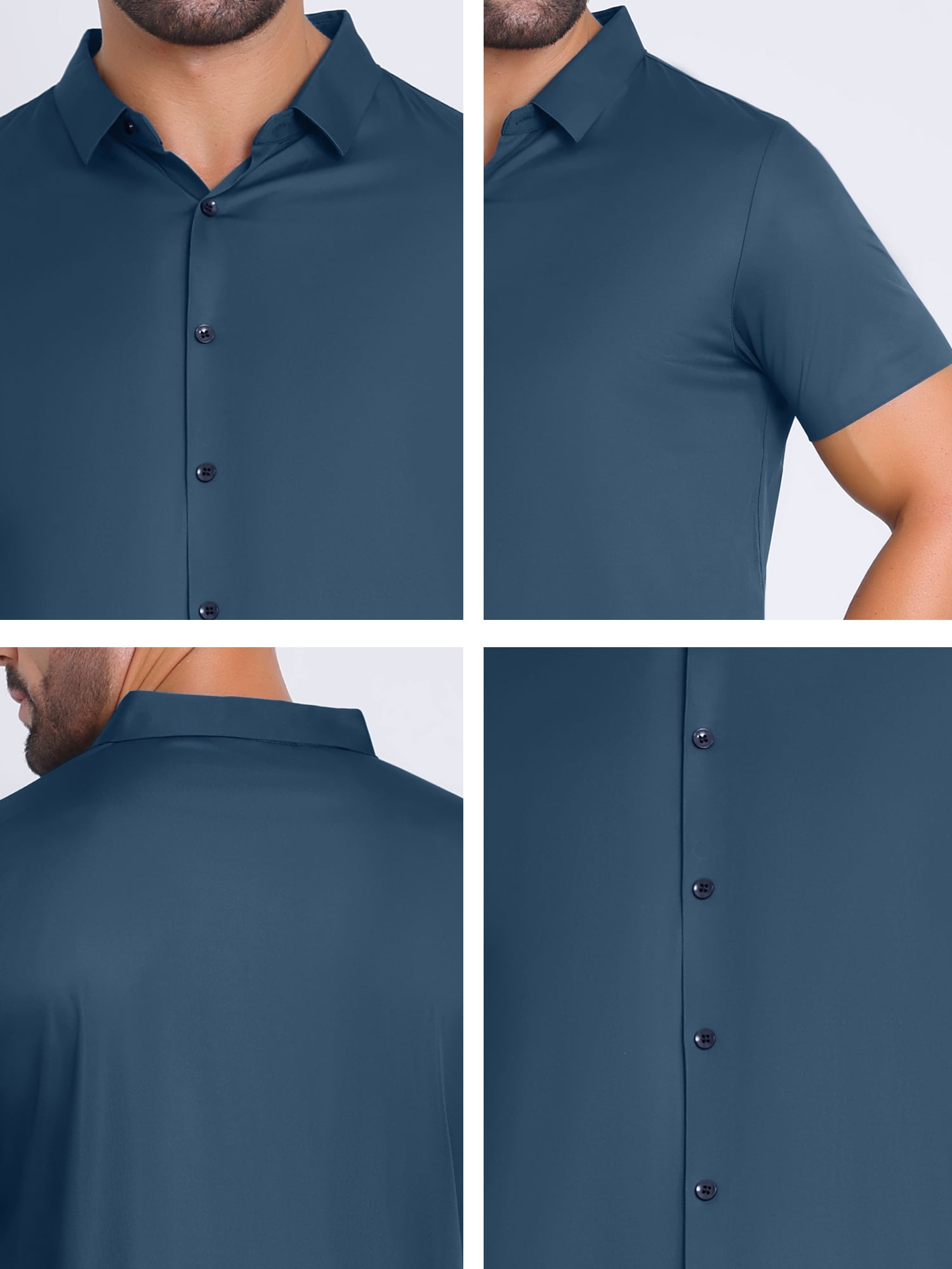 DARING DIVA Men's Button Down Point Collar Short Sleeve Business Dress Shirt L Dark Blue