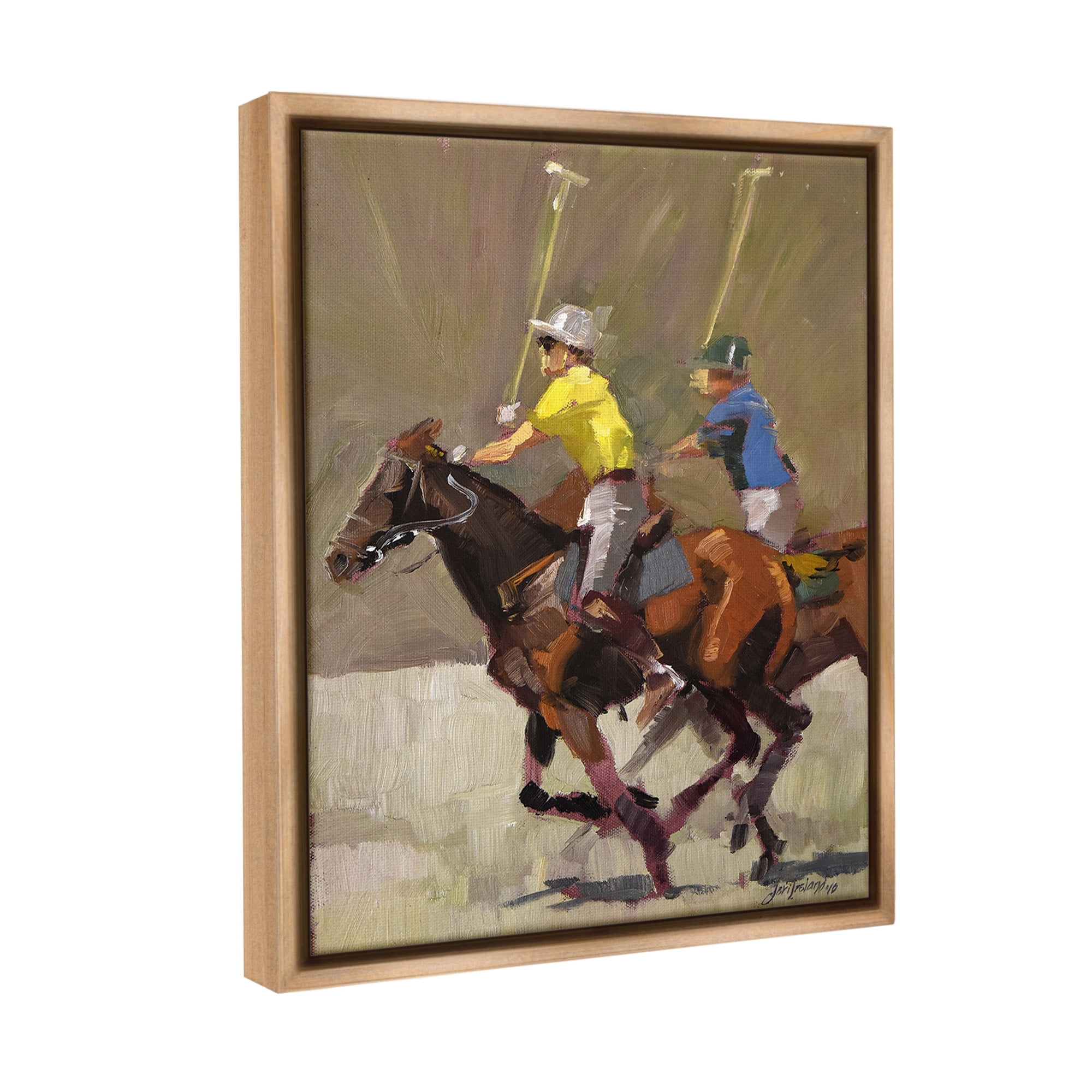 Stupell Industries Galloping Polo Players Animals & Insects Painting Brown Floater Framed Canvas Art Print Wall Art, 25 x 31