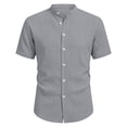 thumbnail image 7 of VBVC Men's Textured Breathable Button Shirt,Summer Stand Collar Daily Vacation Shirt For Men,Gray,Size M, 7 of 7