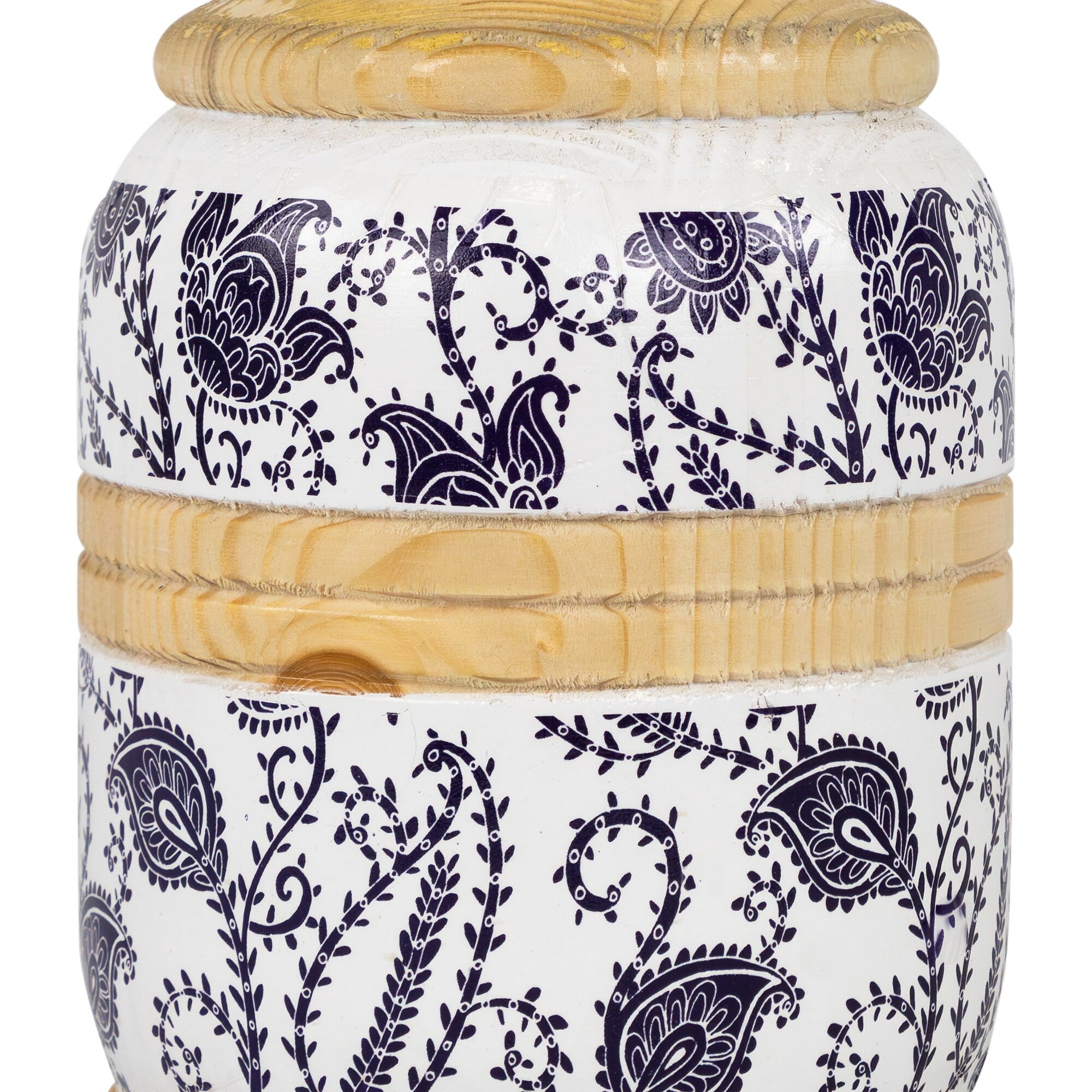 Paisley Wooden Candle Holder - 8.5" - White and Blue