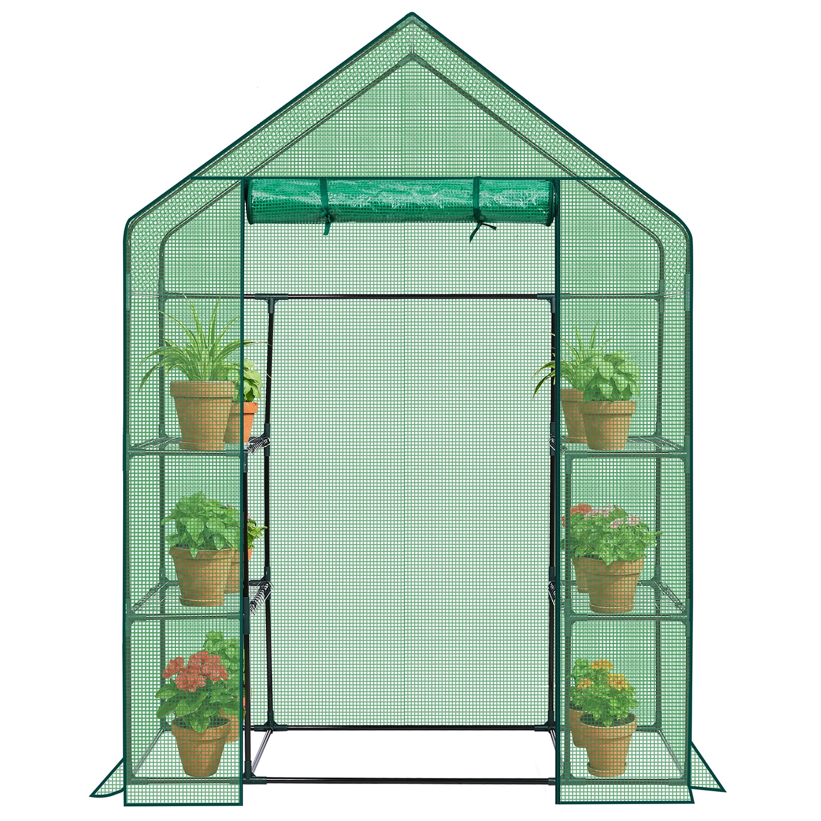 Ktaxon Mini Walk-in Greenhouse with PE Cover, 4-Shelf Indoor Outdoor Plant House for Garden Backyard, 56"x29"x77", Green