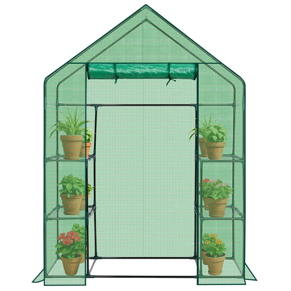 Zimtown 56" Walk-In Greenhouse for Plants, 4-Tier Shelf, Outdoor/Indoor Use, Durable PE Cover, Green