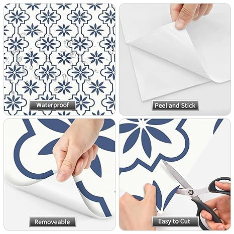 MORCART Peel and Stick Floor Tile, Vinyl Flooring Waterproof, DIY Flooring for Bathroom, Kitchen, Fireplace, Pet House, Stairs, Bedrooms, Wall (20PCS,7.87" x 7.87",Blue)