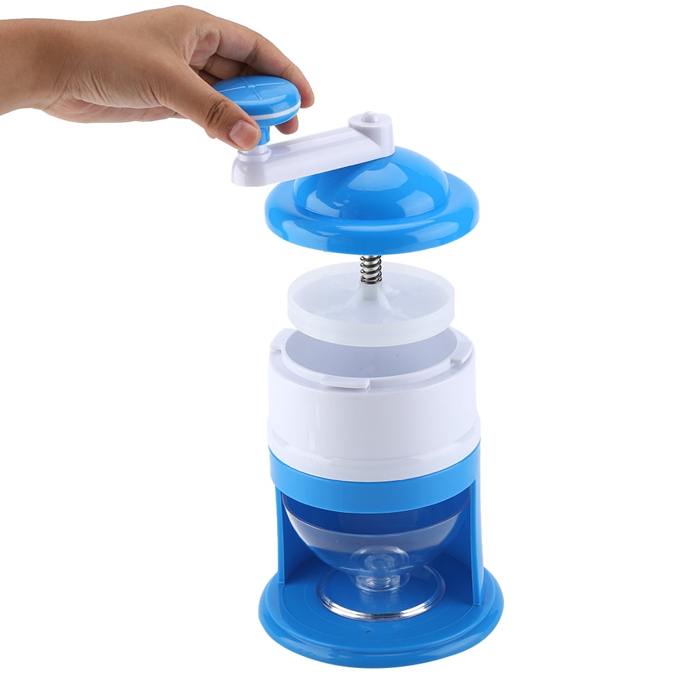 Rupoun Portable Hand Crank Manual Ice Crusher Shaver Snow Cone Maker Machine 10.83 inches / 27.5 cm Household Kitchen Tool for Cold Drinks and Parties Blue and White