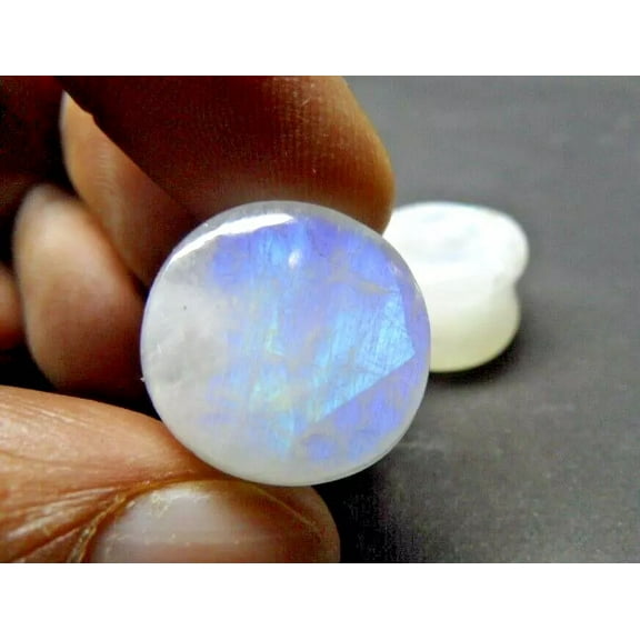 Pair of Rainbow Moonstone Earring Ear Gauges & Double Flare Plugs Body Jewelry – Flat & Flat Unique and Elegant Handmade Accessories-3mm