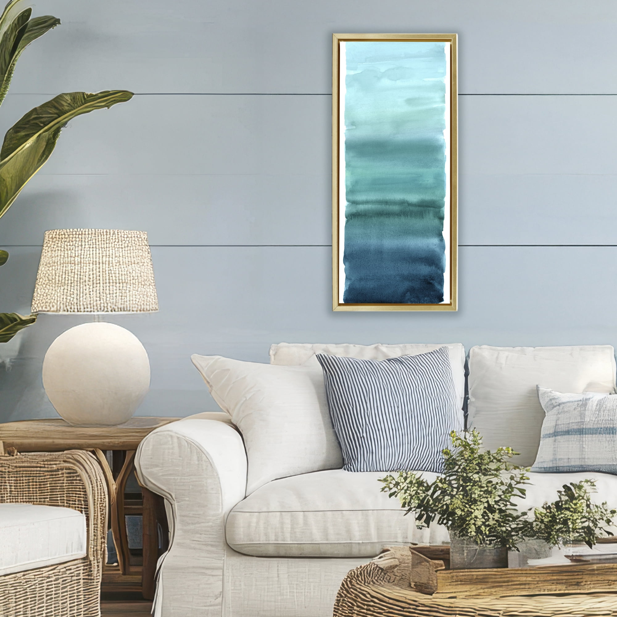 Stupell Industries Cerulean Blend Gradient Gold Framed Floater Canvas Wall Art, design by Allie Corbin
