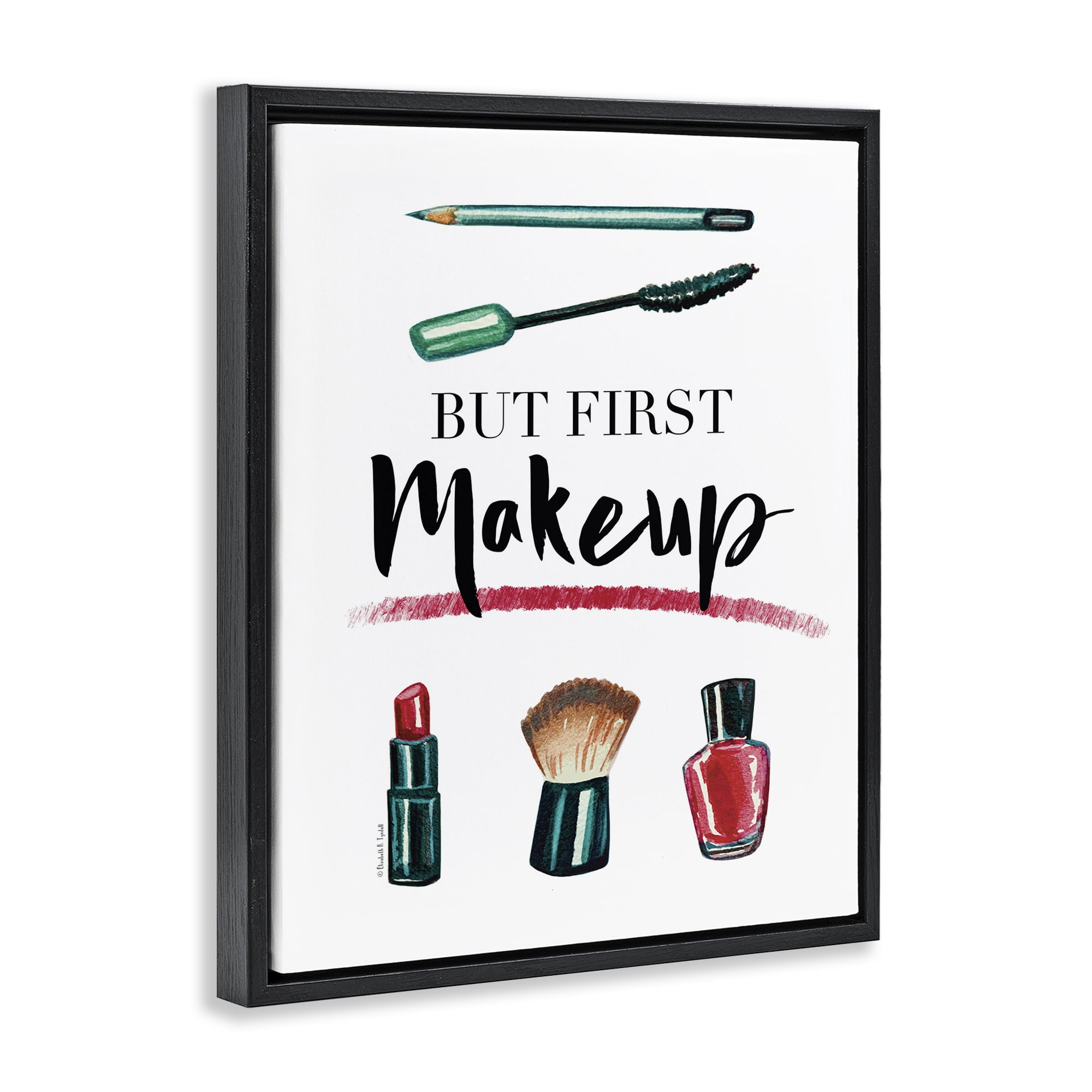 Stupell Industries But First Makeup Beauty & Fashion Painting Black Floater Framed Art Print Wall Art, 17 x 21