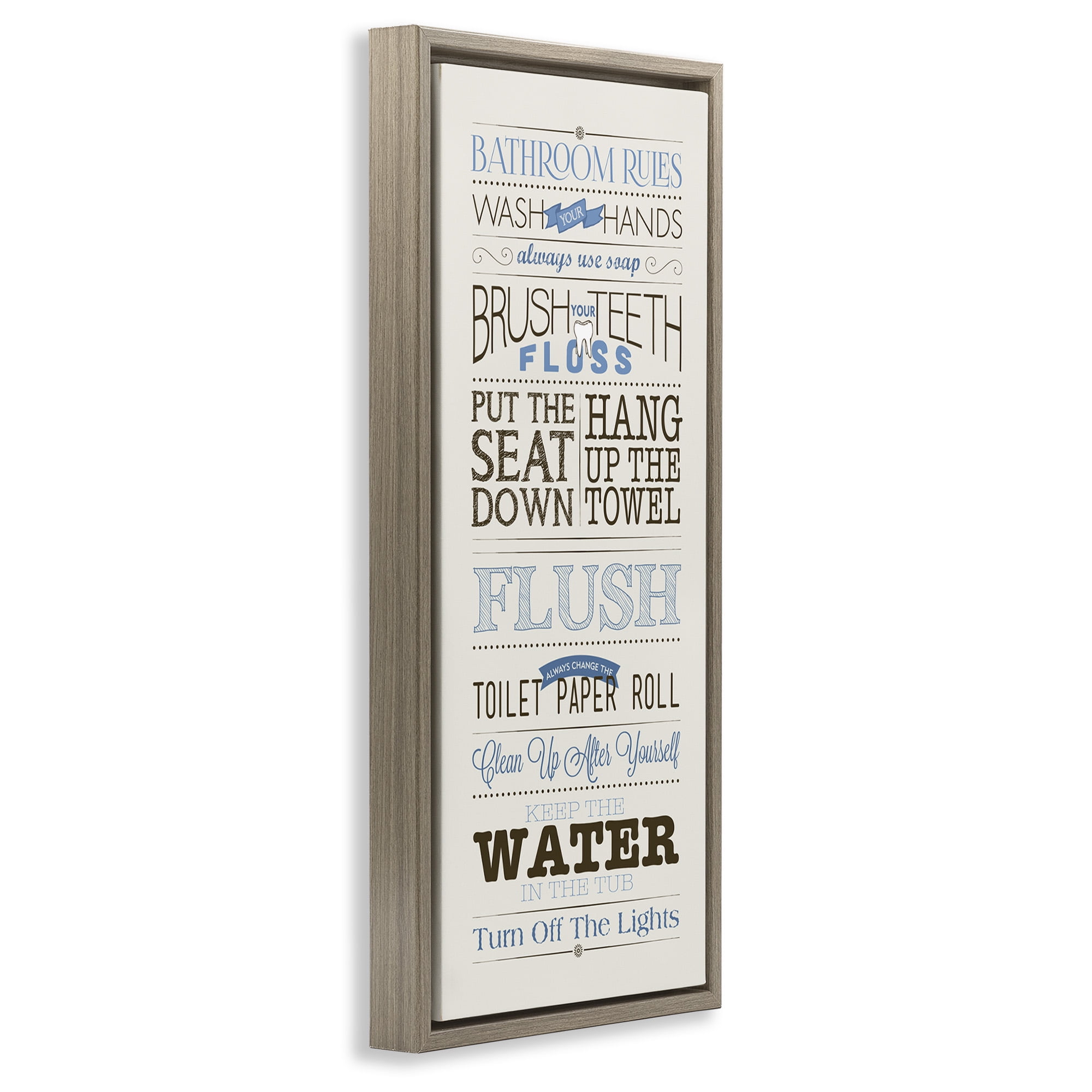 Stupell Industries Bathroom Rules Vintage List Abstract Painting Brown Floater Framed Canvas Art Print Wall Art, 11 x 25