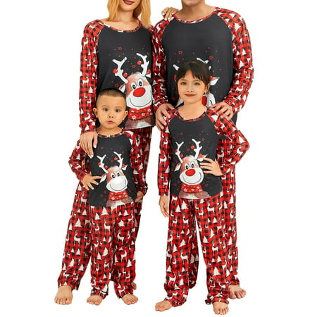 

Christmas Family Matching Pajamas Outfits Elk Printed Xmas T-Shirt Trouser Pjs Holiday Sleepwear for Couples Kids Baby