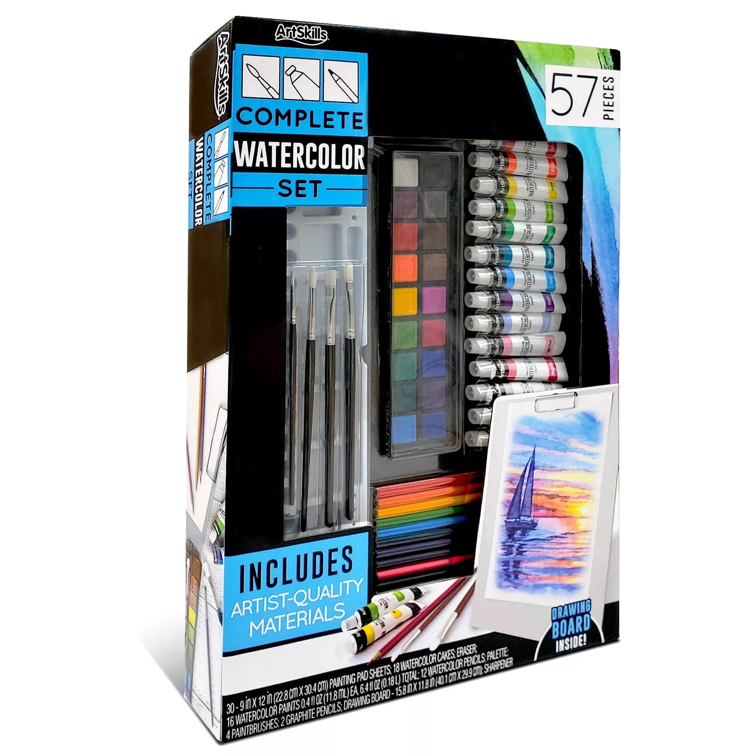 Artskills Complete Watercolor Paints Set With Easel, 57 Pieces - Walmart.com