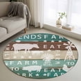 thumbnail image 3 of 4ft Washable Round Rug, Farmhouse Animal Non-Slip Circle Area Rug for Living Room Bedroom, Chicken Cow Pig Windmills Teal Wood Indoor Floor Mat for Home Decor, 3 of 9