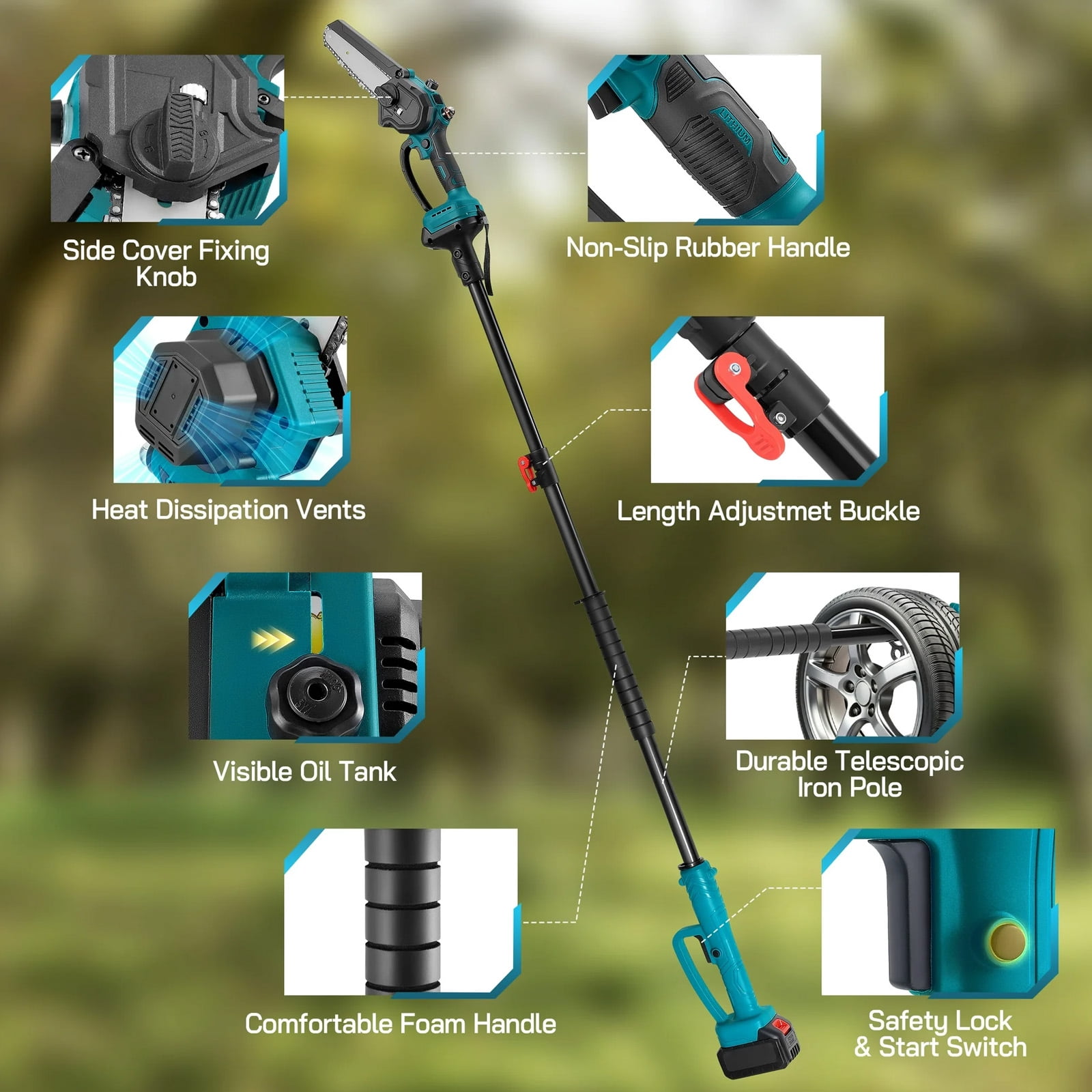 2-in-1 Cordless Pole Saw 8" Mini Chainsaw – 5.7-7.9FT Telescopic Tree Trimmer with 2 Batteries (Brushless Motor)