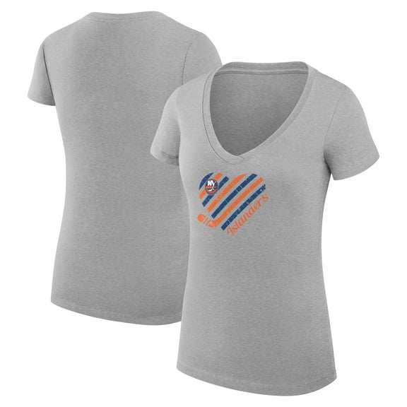 Women's G-III 4Her by Carl Banks Heather Gray New York Islanders Super-Slim Fit Lightweight Heart V-Neck T-Shirt