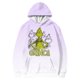 thumbnail image 3 of Sudadera de manga larga con capucha de Grinch para mujer, de algodón, con bolsillo, para mujer, para Navidad, para adulto, color morado, talla L, 3 of 8