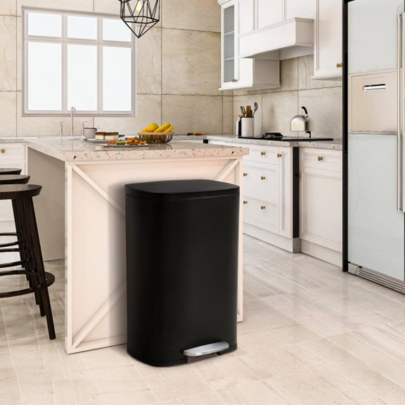 13 Gallon/50 L Kitchen Trash Can, Stainless Steel Garbage Can with Lid, Foot Pedal and Inner Bucket, Fingerprint-Resistant Soft Close Lid, Odor Proof, Step Trash Can for Kitchen Bathroom Office