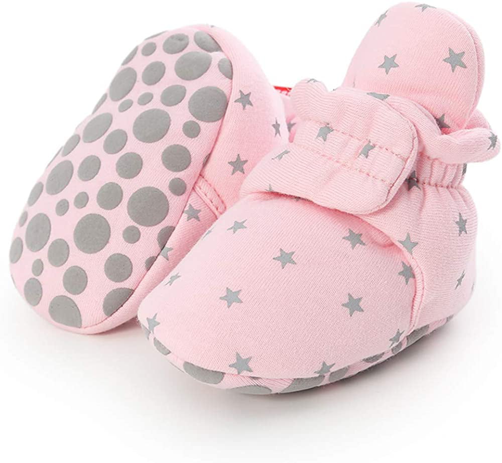 Timatego Newborn Baby Boys Girls Booties Stay On Socks Non Skid Soft Sole Infant Toddler Warm Winter House Slipper Crib Shoes 0-18 Months 